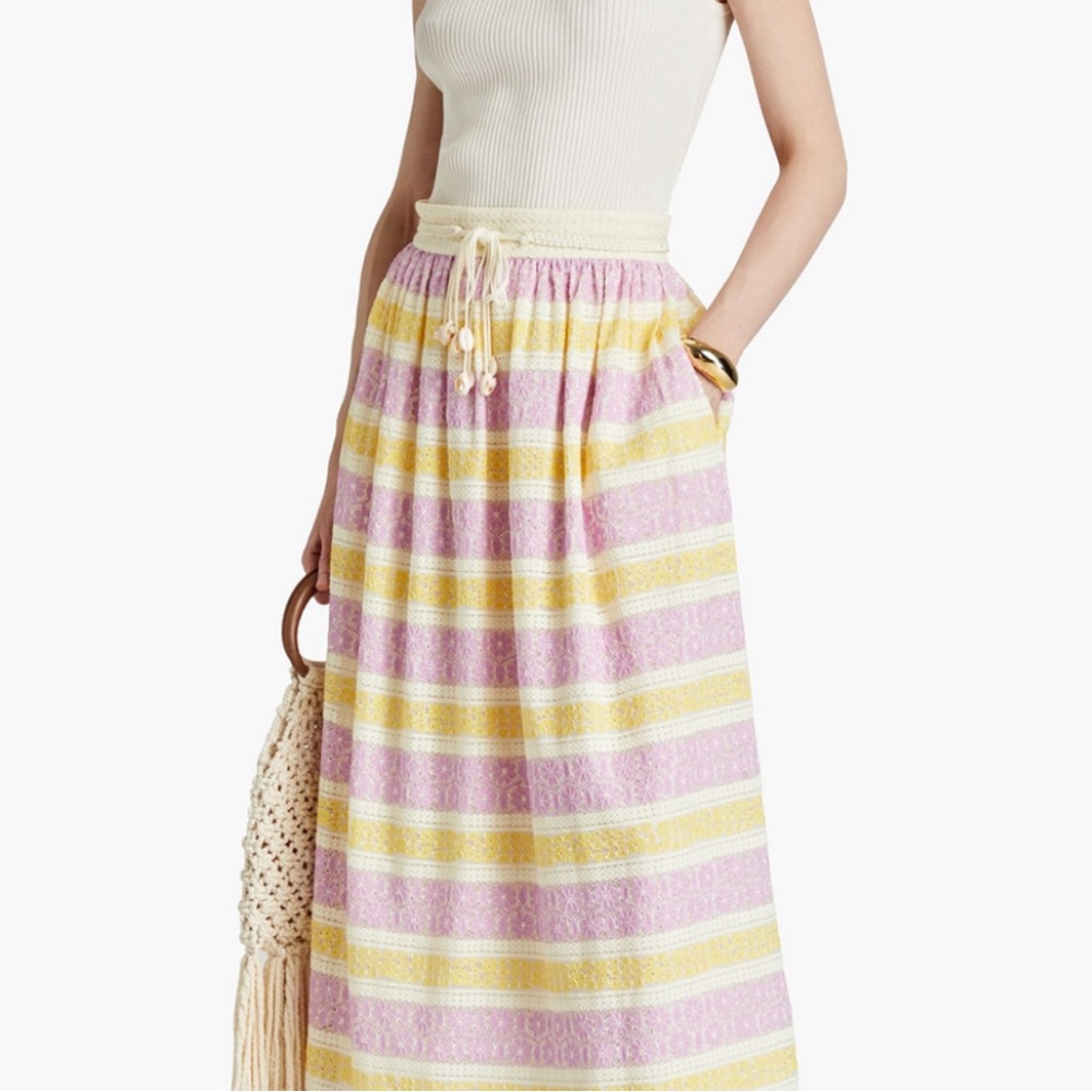 ZIMMERMANN pastel striped cotton-blend guipure lace midi skirt✨ NWT